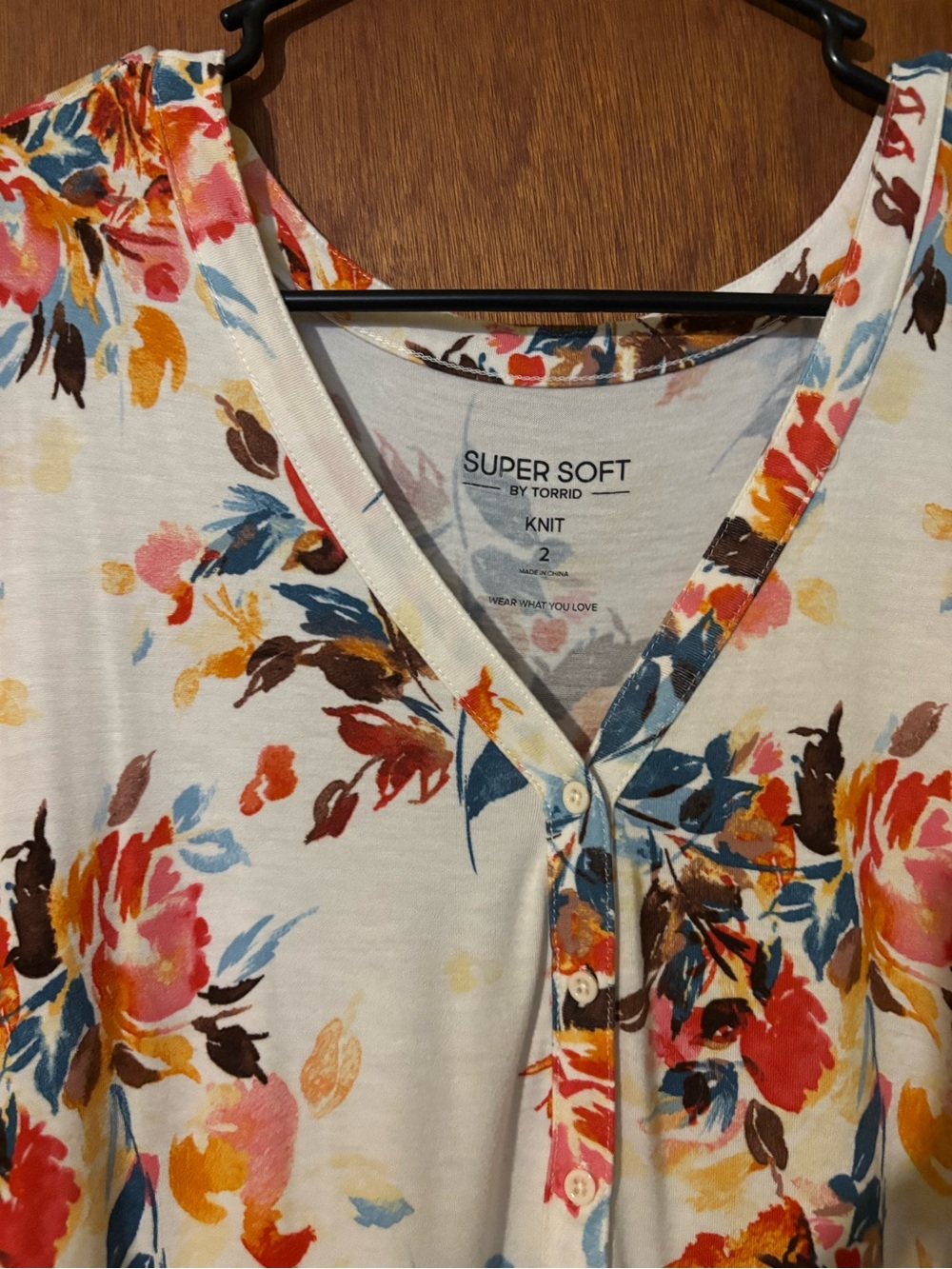 Torrid Super Soft White Floral Henley Knit Top